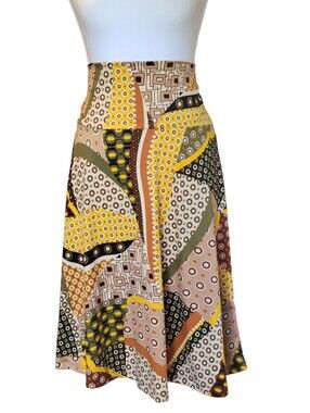 Popana Yellow Green Brown Mixed Print Skirt